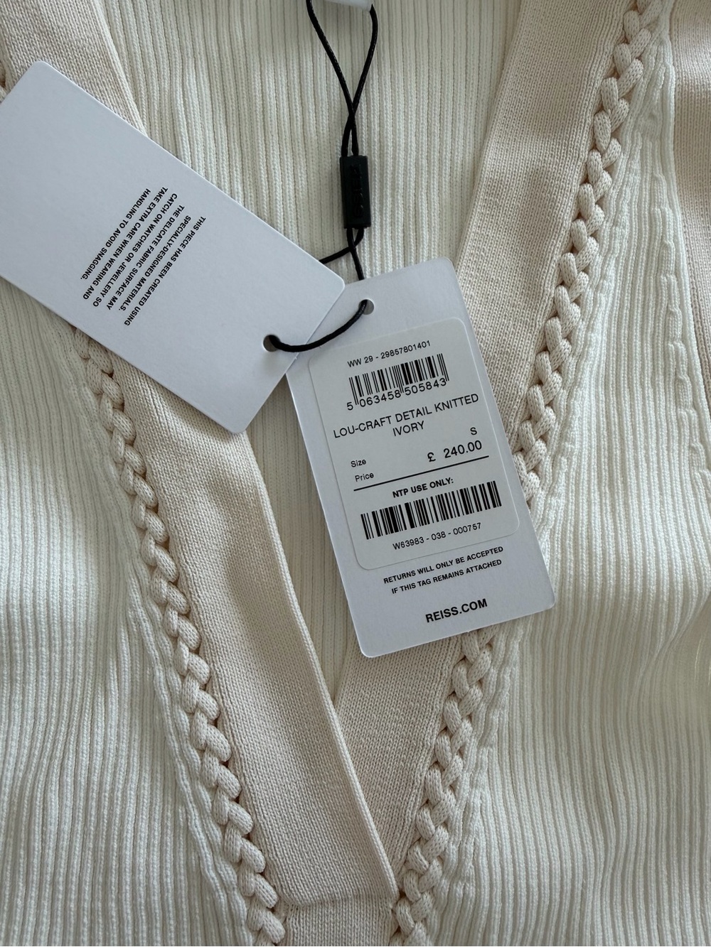 Reiss Lou Craft-Stitch Knitted Midi Dress in Ivory size S, NWT - Picture 7 of 7